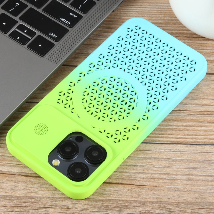 For iPhone 15 Pro Gradient Color Honeycomb Aromatherapy MagSafe Phone Case(Green Blue) - HoMEdemic™ 