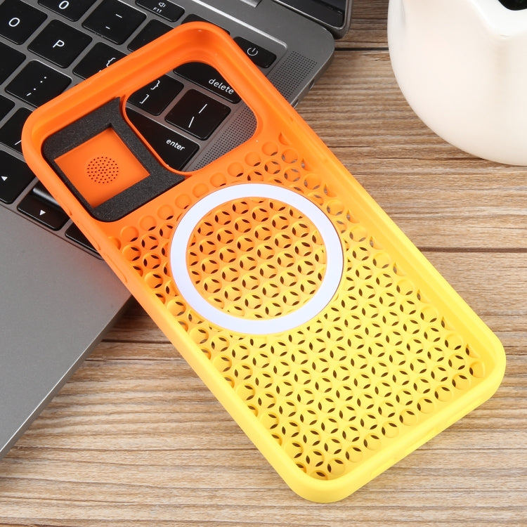For iPhone 15 Pro Gradient Color Honeycomb Aromatherapy MagSafe Phone Case(Orange Yellow) - HoMEdemic™ 