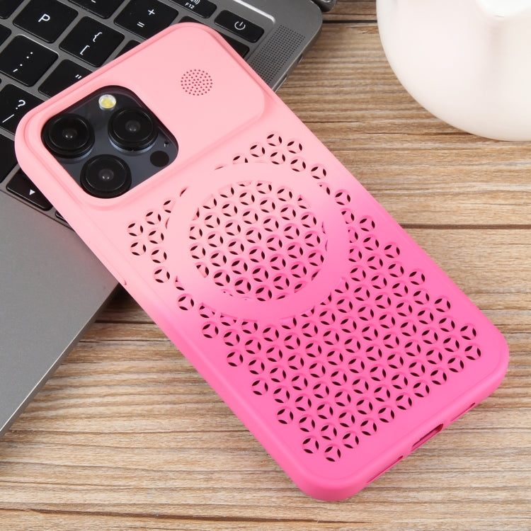 For iPhone 15 Pro Gradient Color Honeycomb Aromatherapy MagSafe Phone Case(Pink+Rose Red) - HoMEdemic™ 