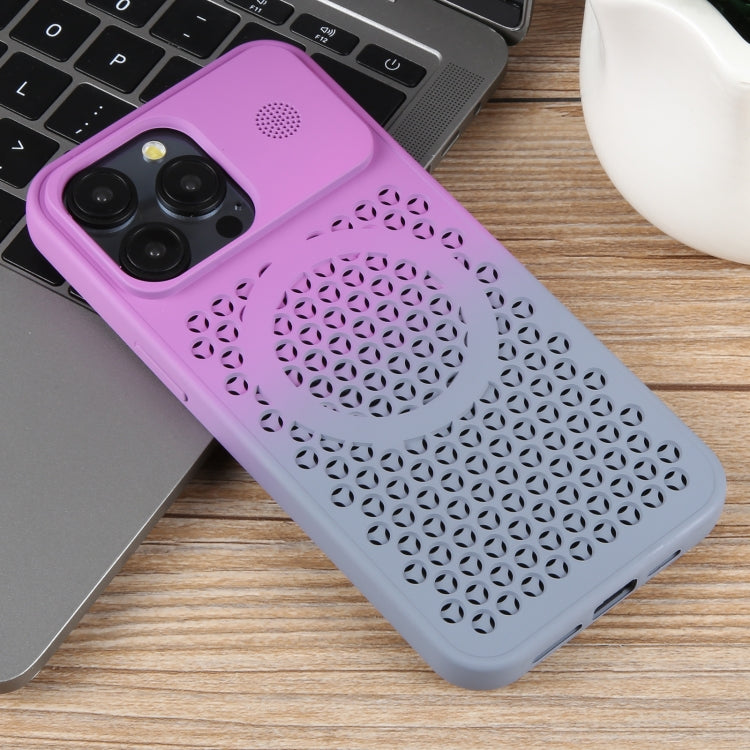 For iPhone 15 Pro Gradient Color Honeycomb Aromatherapy MagSafe Phone Case(Purple Grey) - HoMEdemic™ 