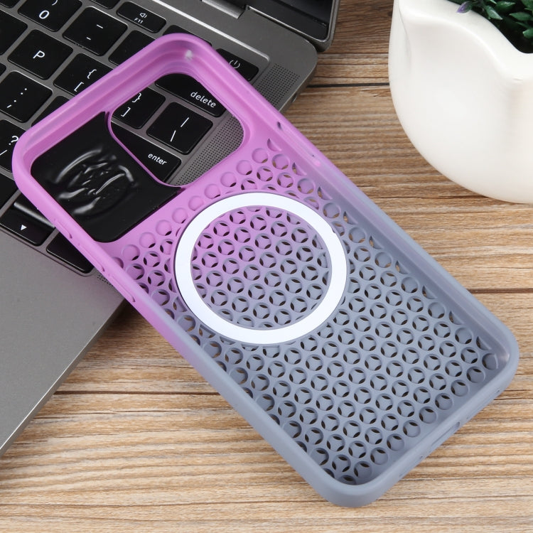 For iPhone 15 Pro Gradient Color Honeycomb Aromatherapy MagSafe Phone Case(Purple Grey) - HoMEdemic™ 