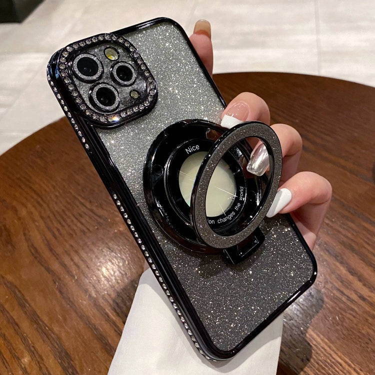 For iPhone 15 Pro Gradient Glitter Diamond Plated Holder Magsafe Phone Case(Black) - HoMEdemic™ 