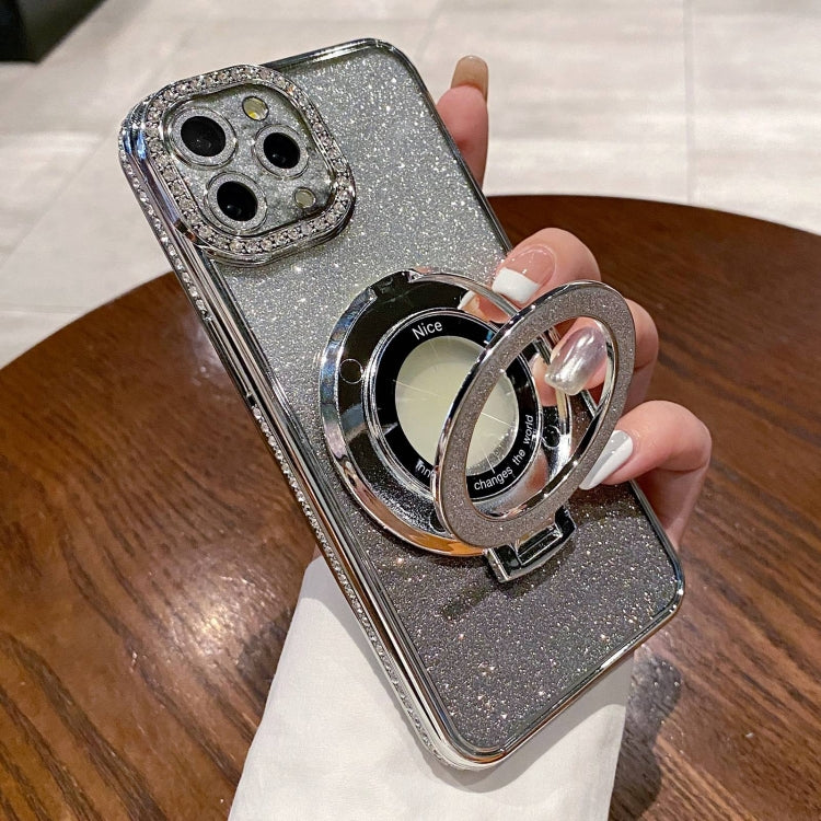 For iPhone 15 Pro Gradient Glitter Diamond Plated Holder Magsafe Phone Case(Silver) - HoMEdemic™ 