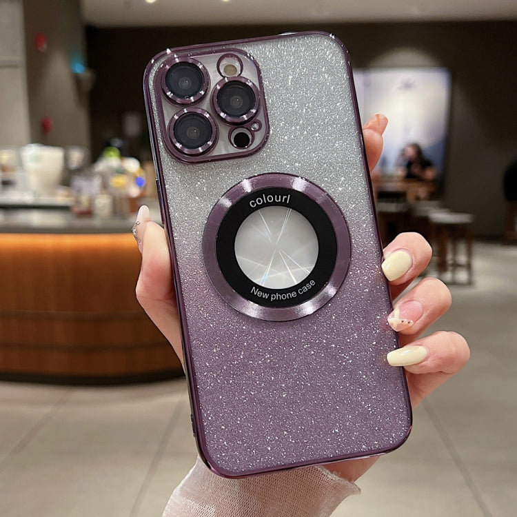 For iPhone 15 Pro Gradient Glitter Electroplating MagSafe TPU Phone Case(Purple) - HoMEdemic™ 