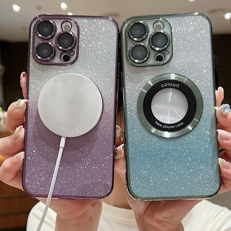 For iPhone 15 Pro Gradient Glitter Electroplating MagSafe TPU Phone Case(Purple) - HoMEdemic™ 