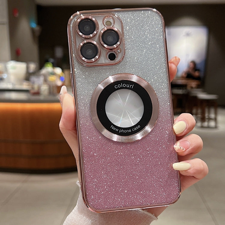 For iPhone 15 Pro Gradient Glitter Electroplating MagSafe TPU Phone Case(Rose) - HoMEdemic™ 