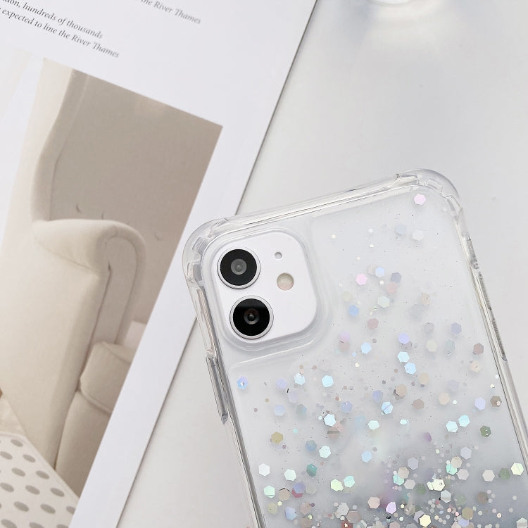 For iPhone 15 Pro Gradient Glitter Epoxy TPU Thickened Acrylic Phone Case with Round Neck Lanyard(Black) - HoMEdemic™ 