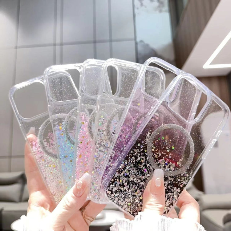 For iPhone 15 Pro Gradient Glitter MagSafe PC Hybrid TPU Phone Case(Gradient Lotus) - HoMEdemic™ 