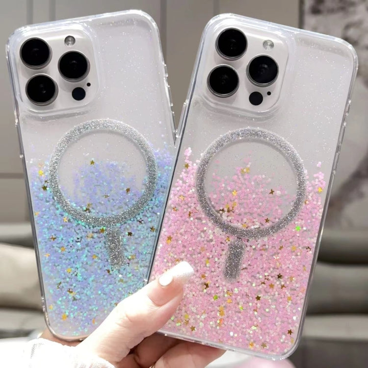 For iPhone 15 Pro Gradient Glitter MagSafe PC Hybrid TPU Phone Case(Gradient Purple) - HoMEdemic™ 