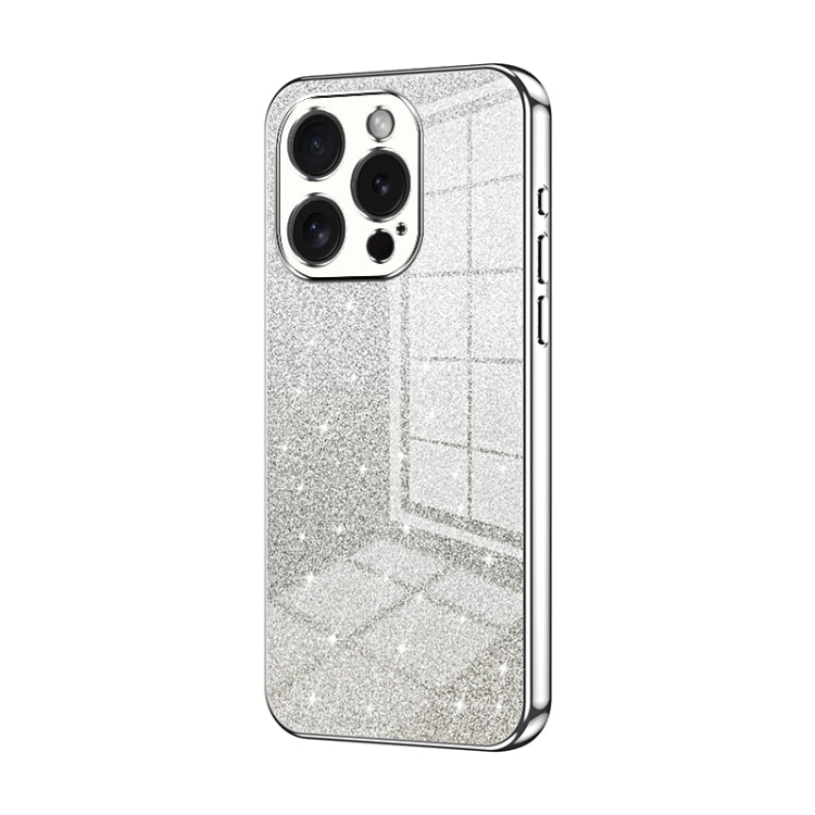 For iPhone 15 Pro Gradient Glitter Powder Electroplated Phone Case(Silver) - HoMEdemic™ 
