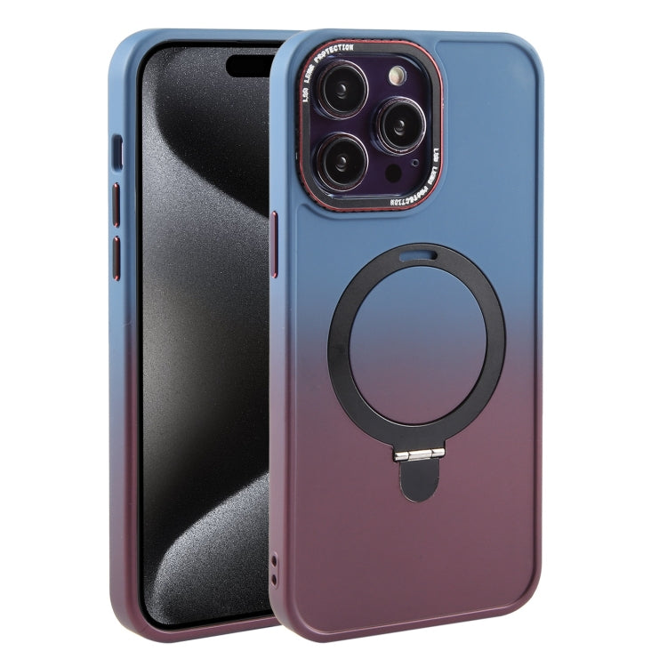 For iPhone 15 Pro Gradient MagSafe Holder Liquid TPU Hybrid PC Phone Case(Blue Wine Red) - HoMEdemic™ 