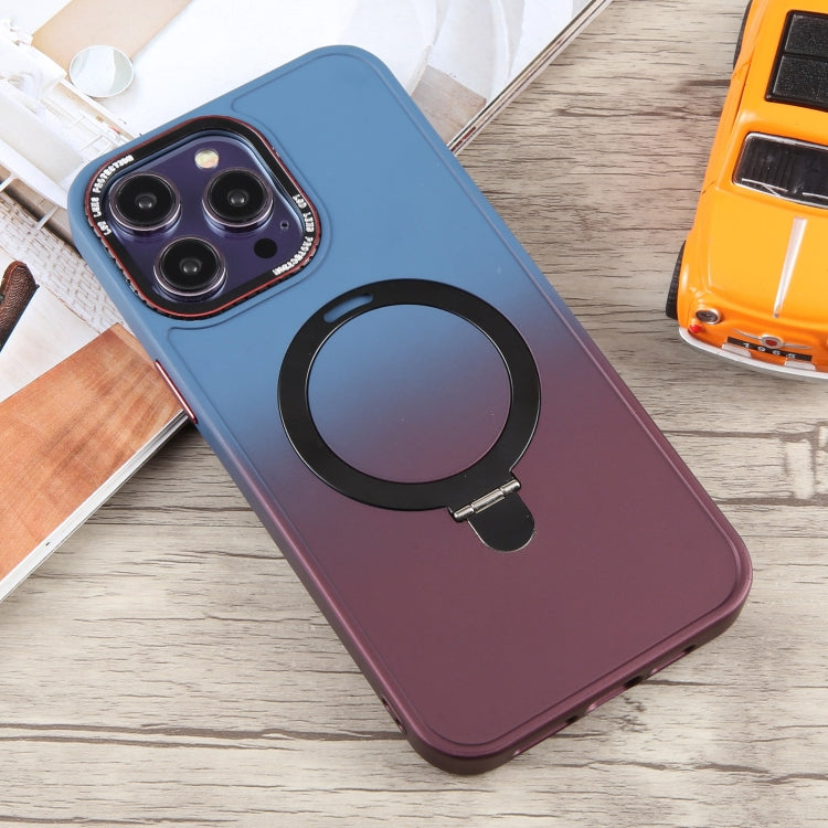 For iPhone 15 Pro Gradient MagSafe Holder Liquid TPU Hybrid PC Phone Case(Blue Wine Red) - HoMEdemic™ 