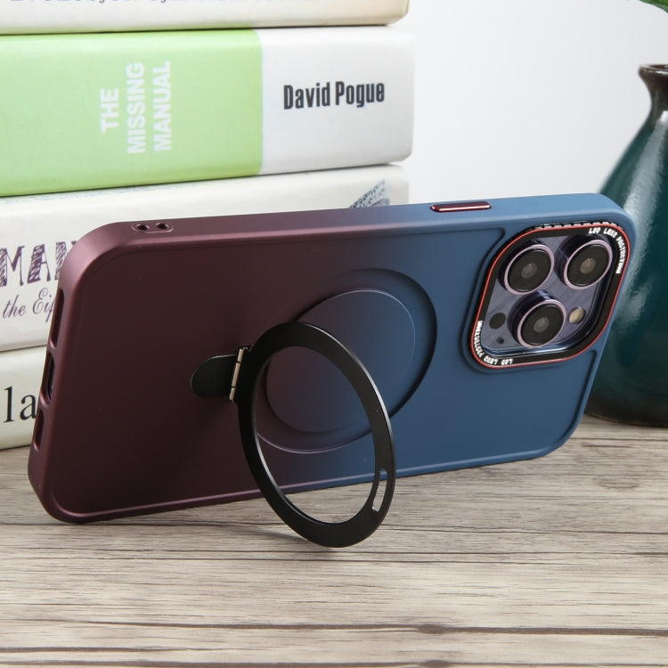 For iPhone 15 Pro Gradient MagSafe Holder Liquid TPU Hybrid PC Phone Case(Blue Wine Red) - HoMEdemic™ 
