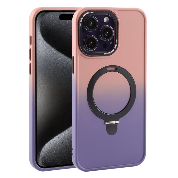 For iPhone 15 Pro Gradient MagSafe Holder Liquid TPU Hybrid PC Phone Case(Pink Purple) - HoMEdemic™ 