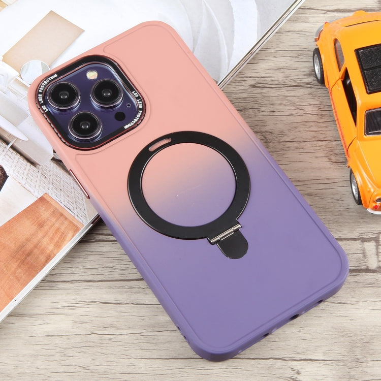 For iPhone 15 Pro Gradient MagSafe Holder Liquid TPU Hybrid PC Phone Case(Pink Purple) - HoMEdemic™ 