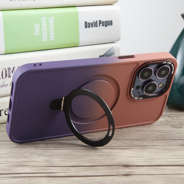 For iPhone 15 Pro Gradient MagSafe Holder Liquid TPU Hybrid PC Phone Case(Pink Purple) - HoMEdemic™ 