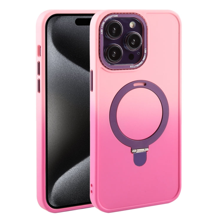 For iPhone 15 Pro Gradient MagSafe Holder Liquid TPU Hybrid PC Phone Case(Pink Red) - HoMEdemic™ 
