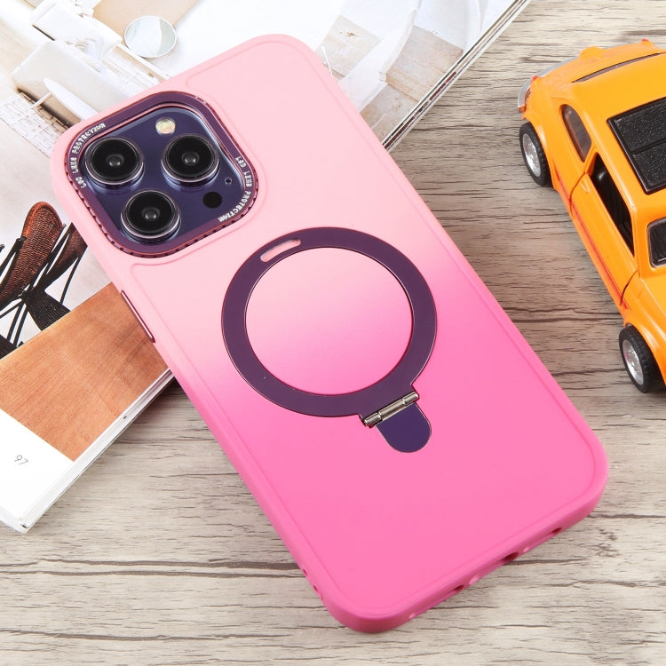 For iPhone 15 Pro Gradient MagSafe Holder Liquid TPU Hybrid PC Phone Case(Pink Red) - HoMEdemic™ 
