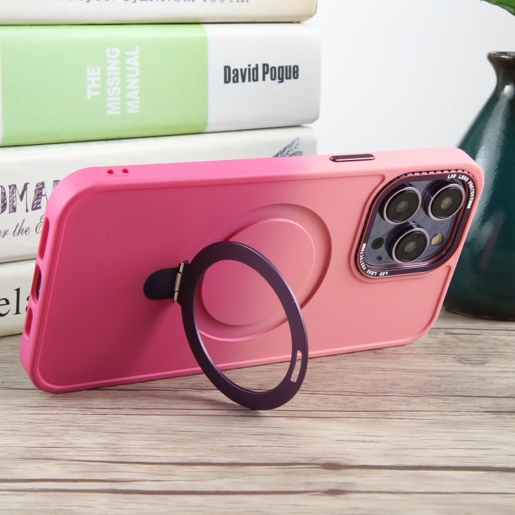 For iPhone 15 Pro Gradient MagSafe Holder Liquid TPU Hybrid PC Phone Case(Pink Red) - HoMEdemic™ 