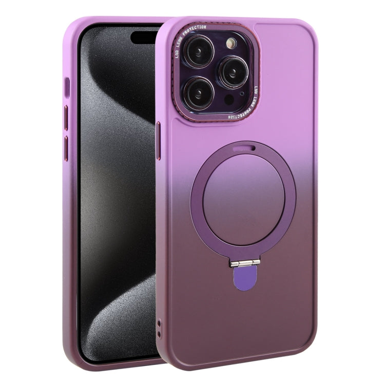 For iPhone 15 Pro Gradient MagSafe Holder Liquid TPU Hybrid PC Phone Case(Purple Wine Red) - HoMEdemic™ 
