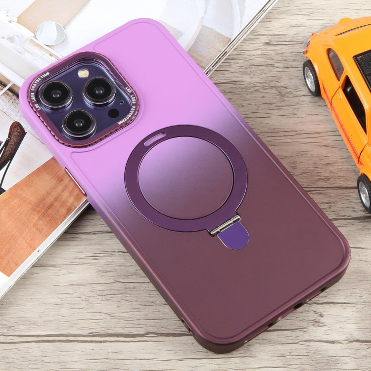 For iPhone 15 Pro Gradient MagSafe Holder Liquid TPU Hybrid PC Phone Case(Purple Wine Red) - HoMEdemic™ 