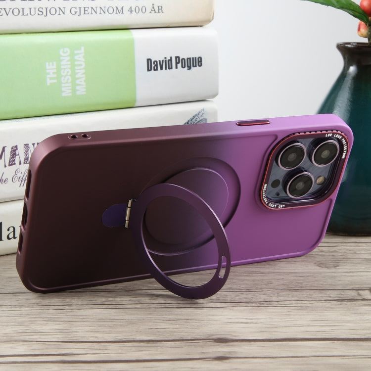 For iPhone 15 Pro Gradient MagSafe Holder Liquid TPU Hybrid PC Phone Case(Purple Wine Red) - HoMEdemic™ 