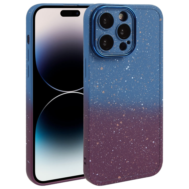 For iPhone 15 Pro Gradient Starry Silicone Phone Case with Lens Film(Blue Red) - HoMEdemic™ 