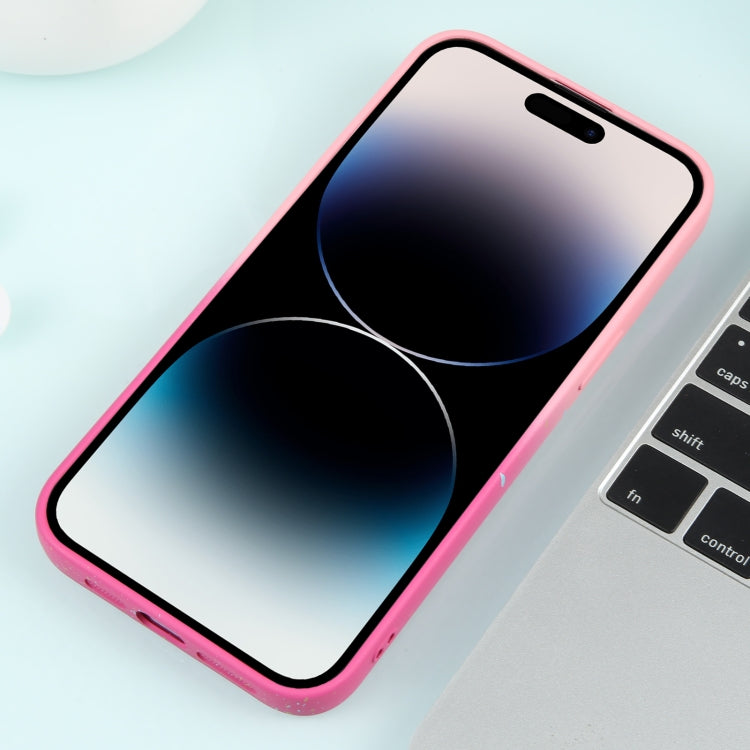 For iPhone 15 Pro Gradient Starry Silicone Phone Case with Lens Film(Pink Red) - HoMEdemic™ 