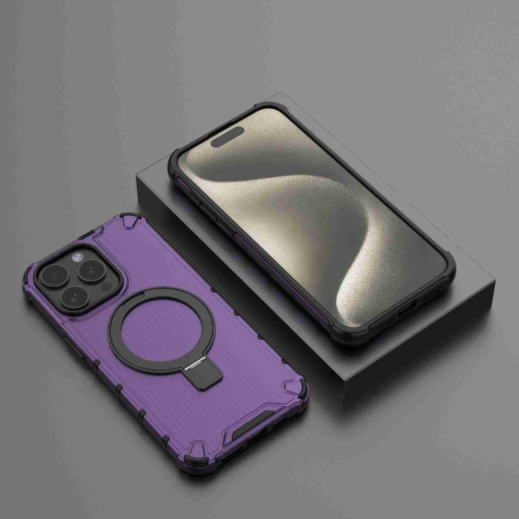 For iPhone 15 Pro Grating Holder Shockproof Phone Case(Purple) - HoMEdemic™ 