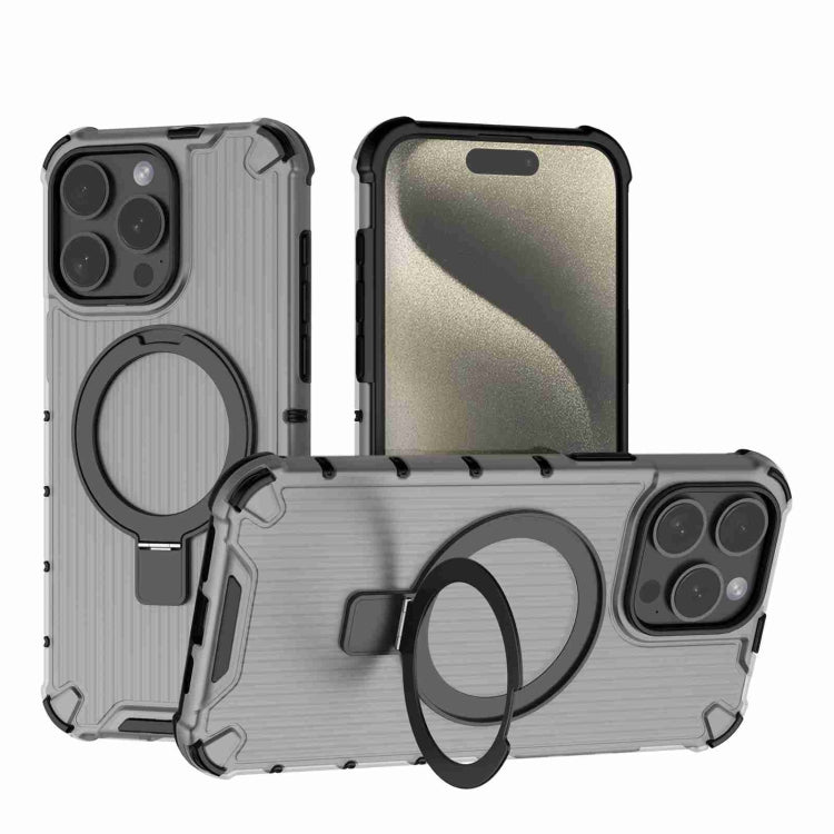 For iPhone 15 Pro Grating Holder Shockproof Phone Case(Transparent Black) - HoMEdemic™ 