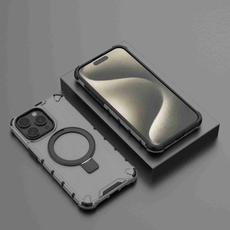 For iPhone 15 Pro Grating Holder Shockproof Phone Case(Transparent Black) - HoMEdemic™ 