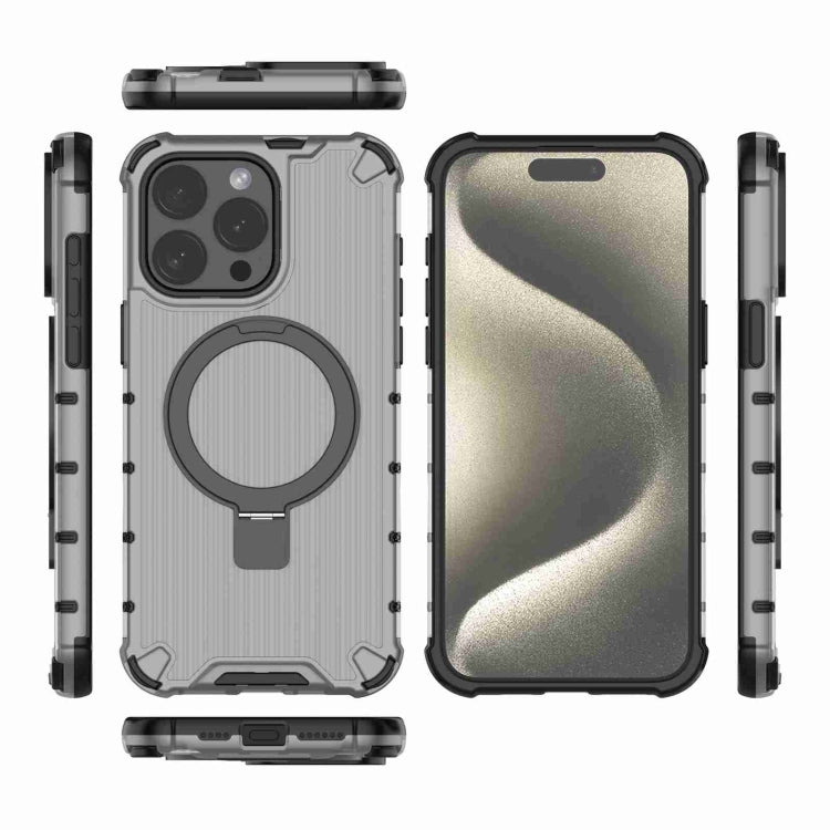 For iPhone 15 Pro Grating Holder Shockproof Phone Case(Transparent Black) - HoMEdemic™ 