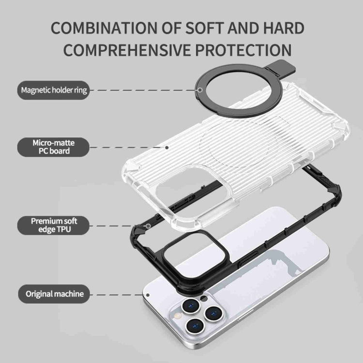 For iPhone 15 Pro Grating Holder Shockproof Phone Case(Transparent Black) - HoMEdemic™ 