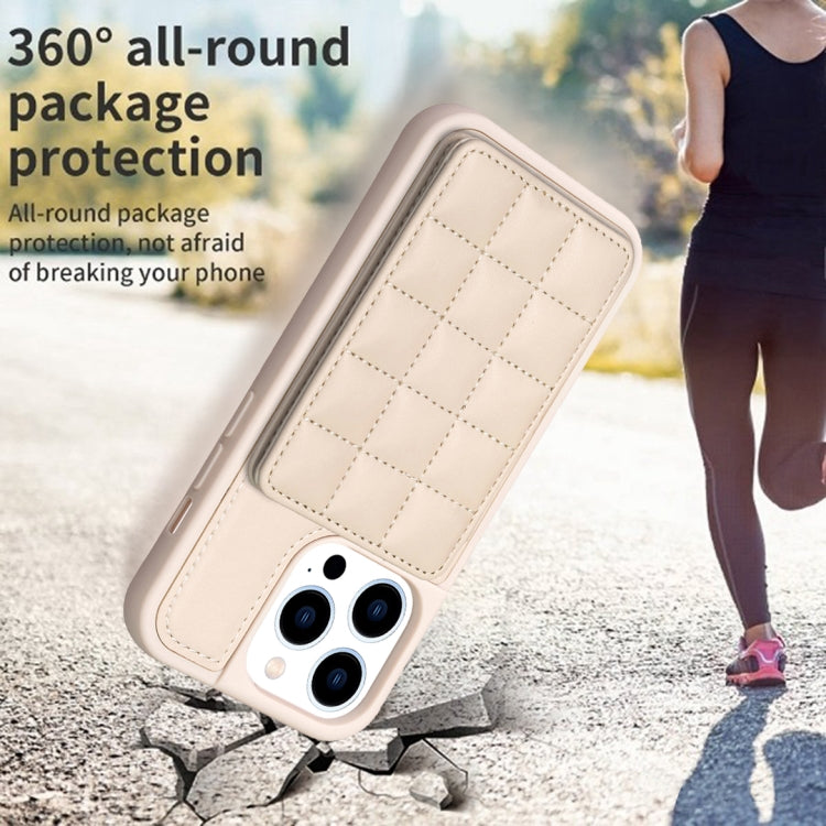For iPhone 15 Pro Grid Card Slot Holder Phone Case(Beige) - HoMEdemic™ 