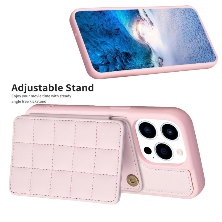 For iPhone 15 Pro Grid Card Slot Holder Phone Case(Pink) - HoMEdemic™ 