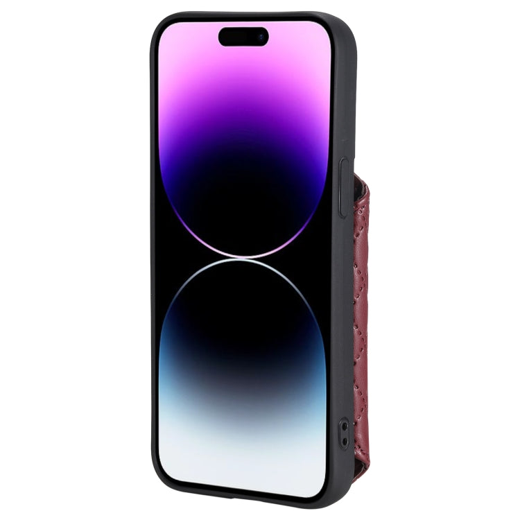 For iPhone 15 Pro Grid Texture Card Bag Phone Case with Lanyard(Red) - HoMEdemic™ 