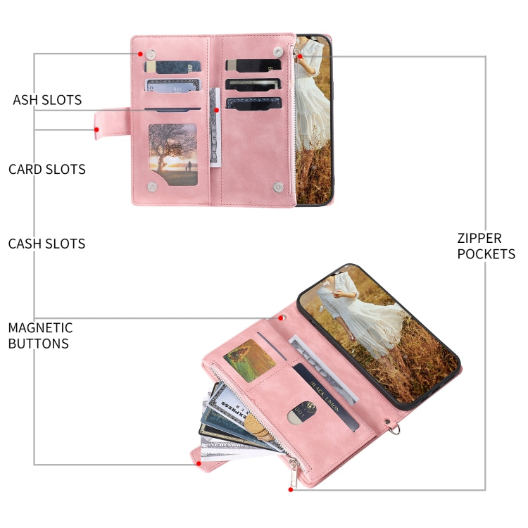 For iPhone 15 Pro Grid Texture Zipper Leather Phone Case with Lanyard(Rose Gold) - HoMEdemic™ 