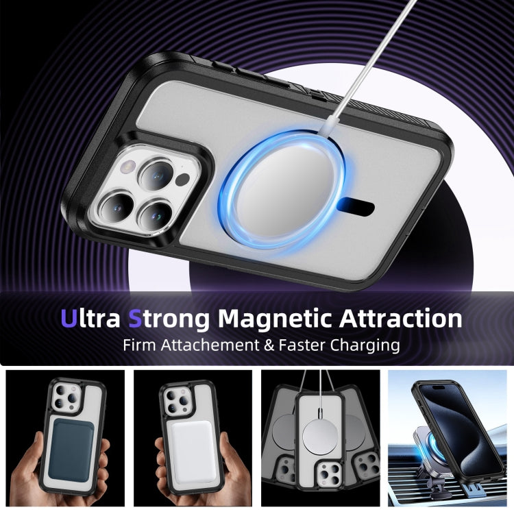 For iPhone 15 Pro Guard Magsafe Magnetic Ring Matte Phone Case(Black+Transparent) - HoMEdemic™ 
