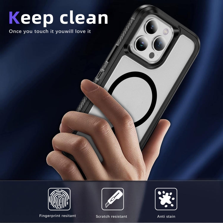 For iPhone 15 Pro Guard Magsafe Magnetic Ring Matte Phone Case(Black+Transparent) - HoMEdemic™ 
