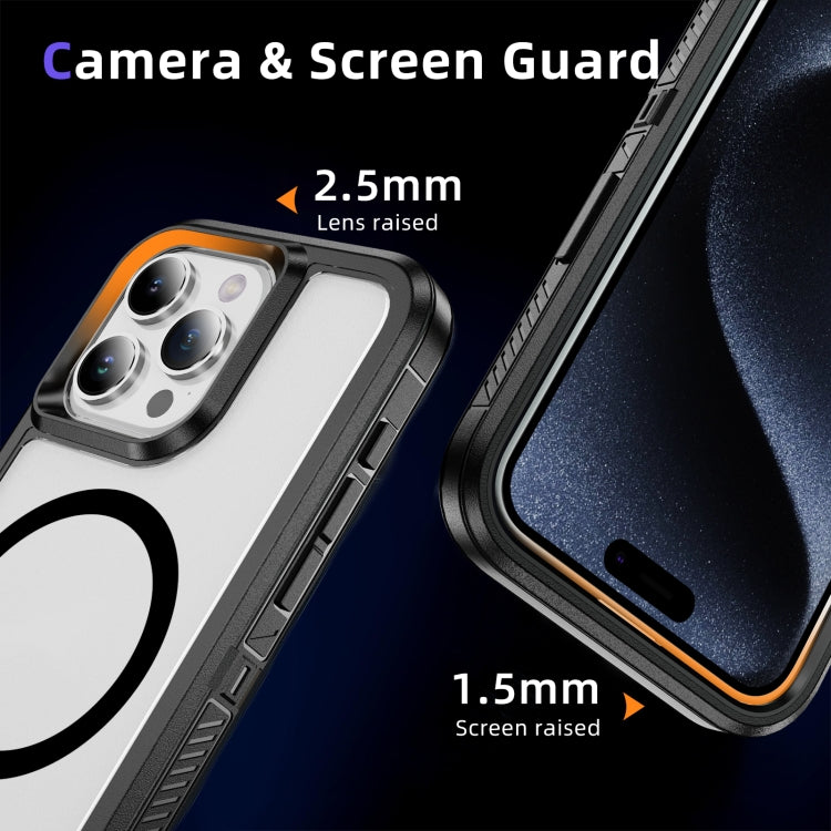 For iPhone 15 Pro Guard Magsafe Magnetic Ring Matte Phone Case(Black+Transparent) - HoMEdemic™ 