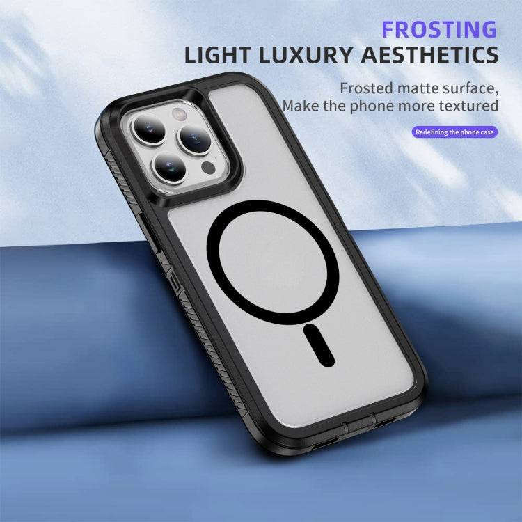 For iPhone 15 Pro Guard Magsafe Magnetic Ring Matte Phone Case(Black+Transparent) - HoMEdemic™ 