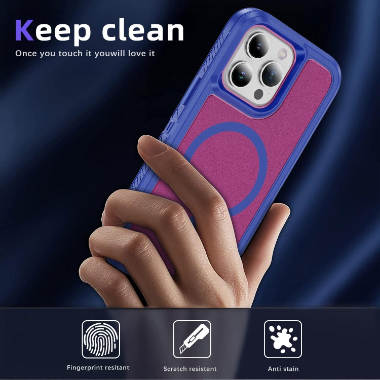 For iPhone 15 Pro Guard Magsafe Magnetic Ring Matte Phone Case(Blue+Rose Red) - HoMEdemic™ 