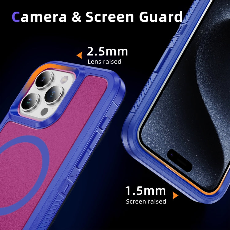 For iPhone 15 Pro Guard Magsafe Magnetic Ring Matte Phone Case(Blue+Rose Red) - HoMEdemic™ 