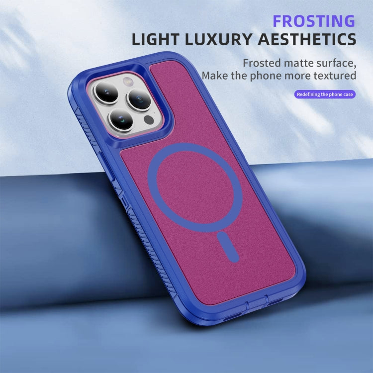 For iPhone 15 Pro Guard Magsafe Magnetic Ring Matte Phone Case(Blue+Rose Red) - HoMEdemic™ 