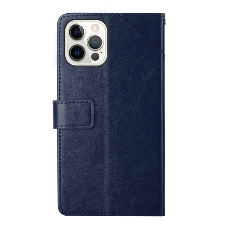 For iPhone 15 Pro HT01 Y-shaped Pattern Flip Leather Phone Case(Blue) - HoMEdemic™ 