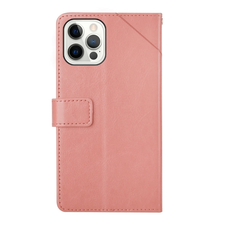 For iPhone 15 Pro HT01 Y-shaped Pattern Flip Leather Phone Case(Pink) - HoMEdemic™ 