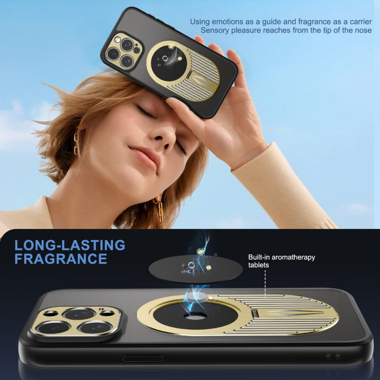For iPhone 15 Pro Heat Dissipation Aromatherapy MagSafe Holder Phone Case(Gold) - HoMEdemic™ 