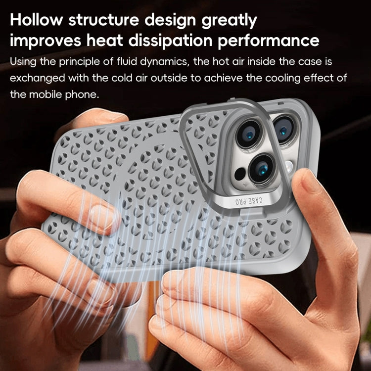 For iPhone 15 Pro Hollow Cooling Lens Holder MagSafe Magnetic TPU Phone Case(Black) - HoMEdemic™ 