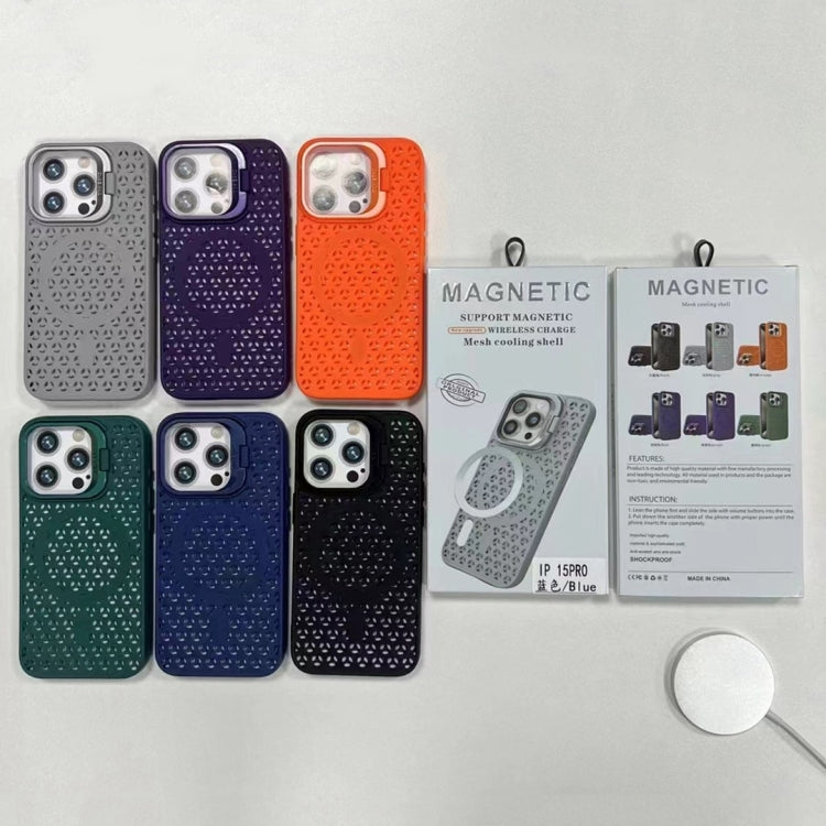 For iPhone 15 Pro Hollow Cooling Lens Holder MagSafe Magnetic TPU Phone Case(Green) - HoMEdemic™ 