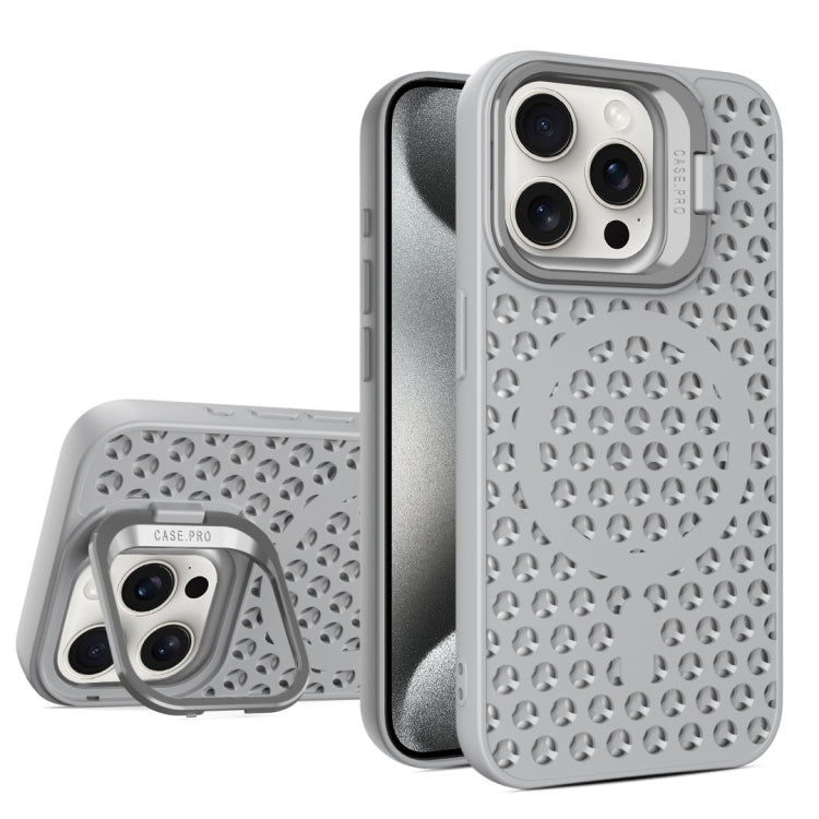 For iPhone 15 Pro Hollow Cooling Lens Holder MagSafe Magnetic TPU Phone Case(Grey) - HoMEdemic™ 